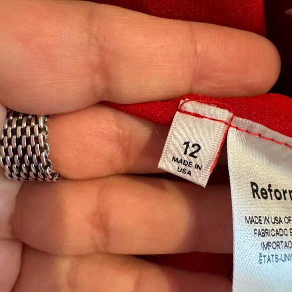 Reformation Floral Puff Sleeve Bard Mini Dress Red Back Tie Button Sz 12 - Picture 8 of 12